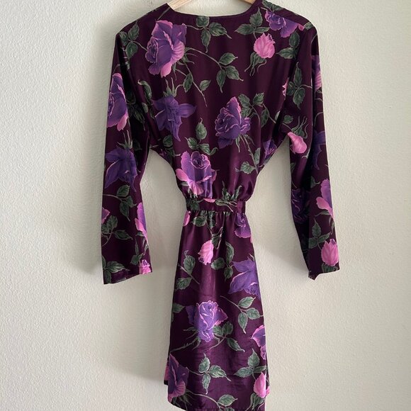 Morgan Taylor Intimates Short Kimono Wrap Robe Womens S/M Purple Floral Satin - Picture 2 of 7